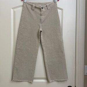 La Miel Corduroy Pants Womens L wide leg  flat front high waist Raw hem Bohemian